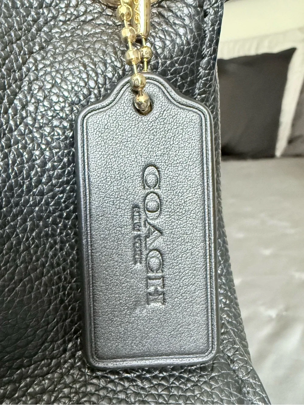 Coach Black Pebbled Leather Shoulder Bag with Gold Hardware